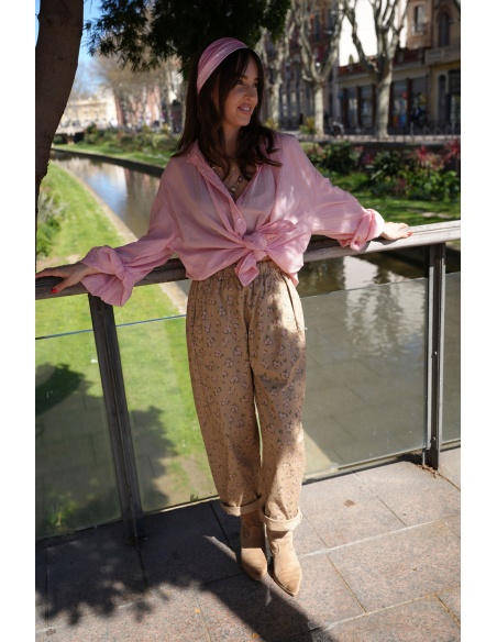 Pantalon Johanna Fleurs Beige - Élégance Féminine JUDIE