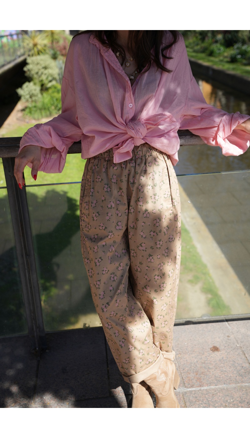 Pantalon Johanna Fleurs Beige - Élégance Féminine JUDIE