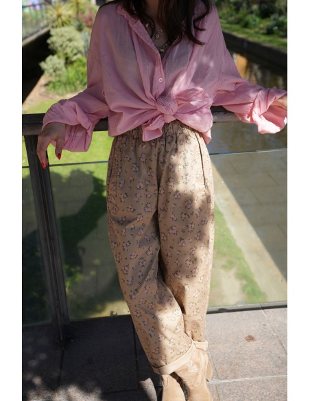 Pantalon Johanna Fleurs Beige - Élégance Féminine JUDIE