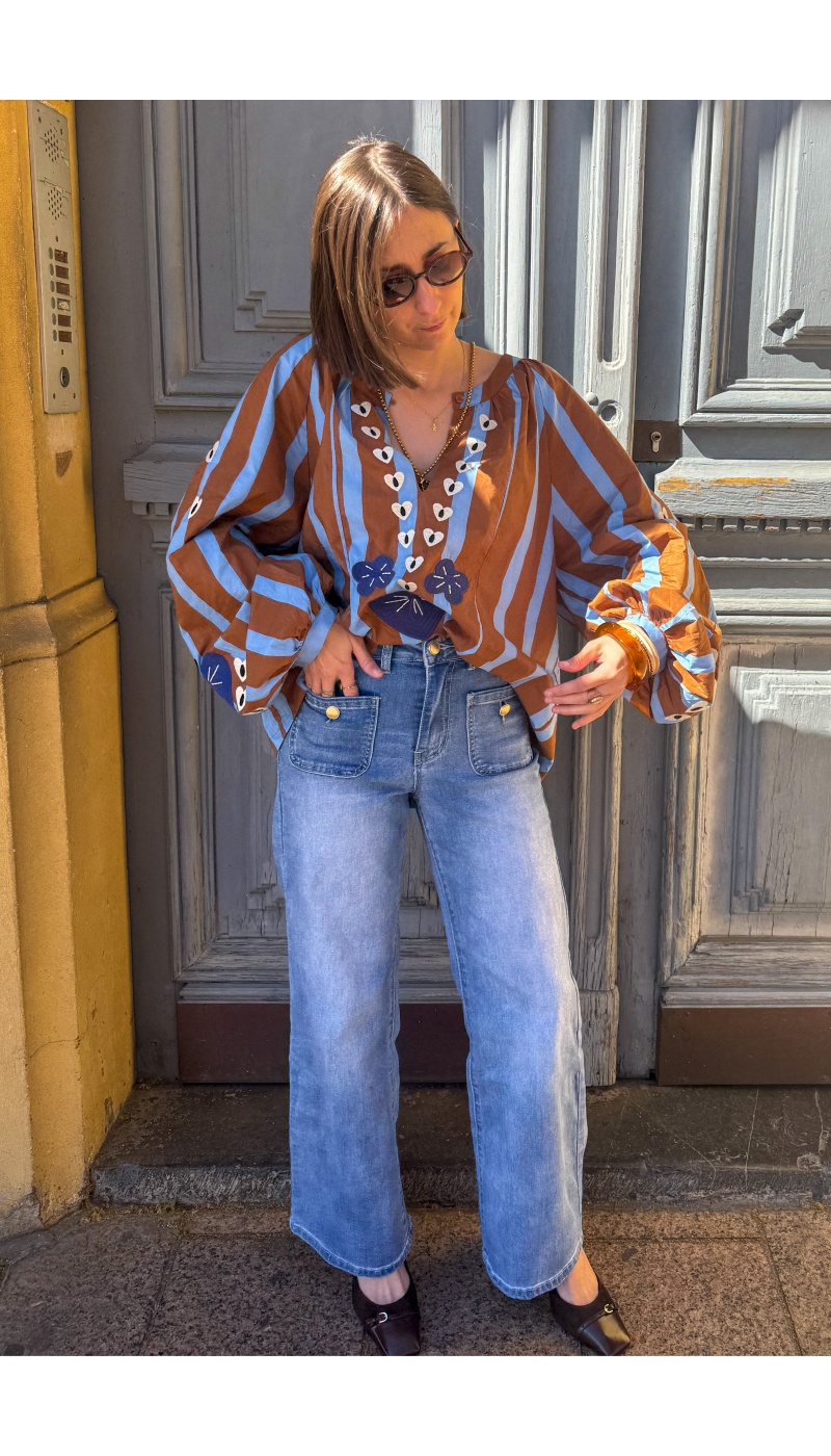 Blouse Rayée Camel Coeur TANIA