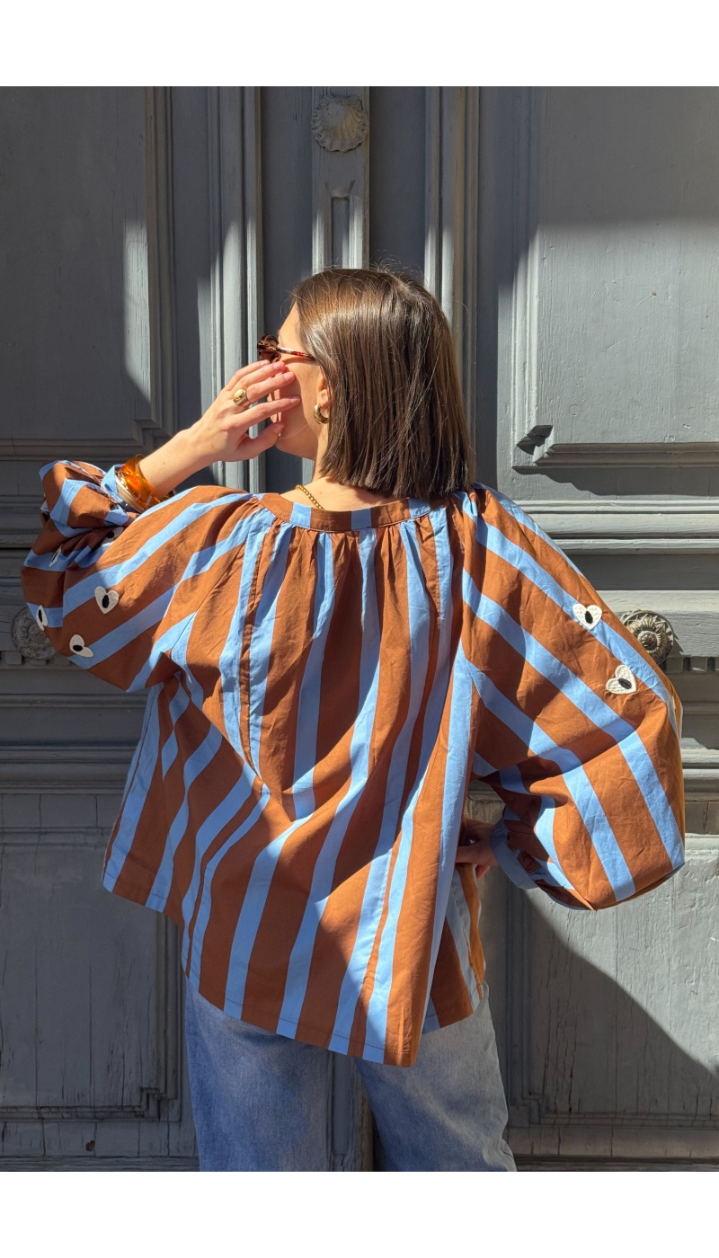 Blouse Rayée Camel Coeur TANIA