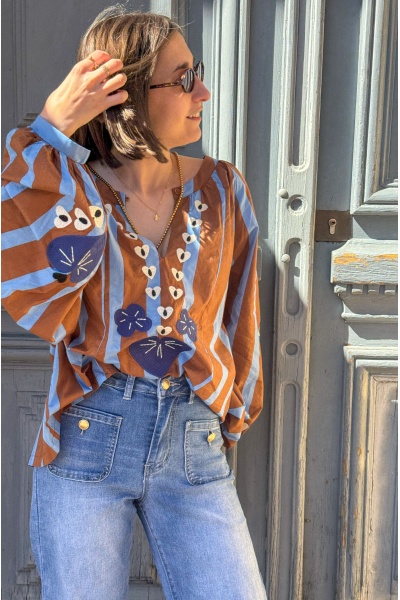 Blouse Rayée Camel Coeur TANIA