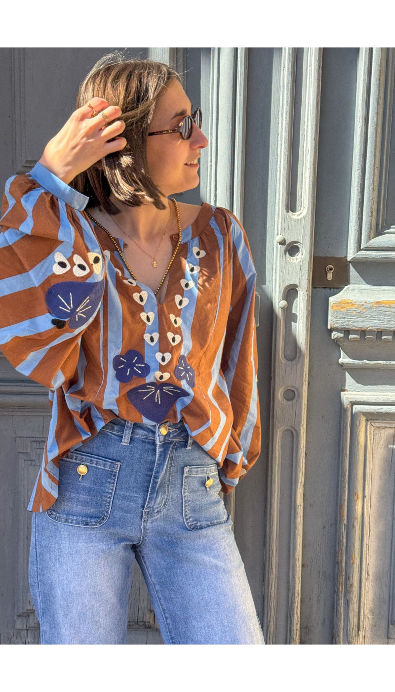 Blouse Rayée Camel Coeur TANIA