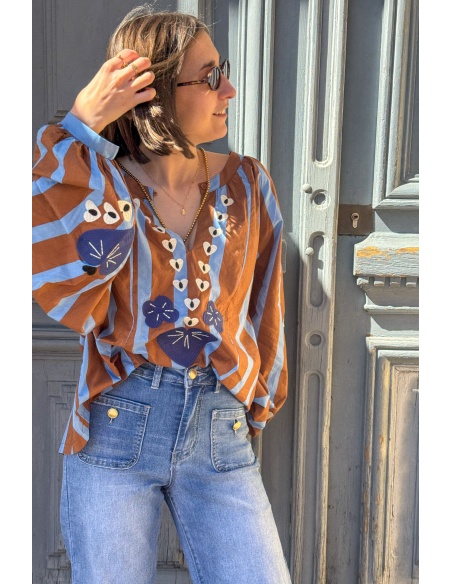 Blouse Rayée Camel Coeur TANIA