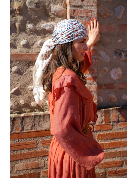 Grand Foulard Fleurs Marine TIA - Accessoire floral chic