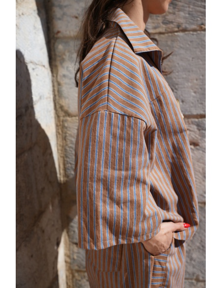 Blouse Rayée Bleue Johanna LARA - Élégance Féminine