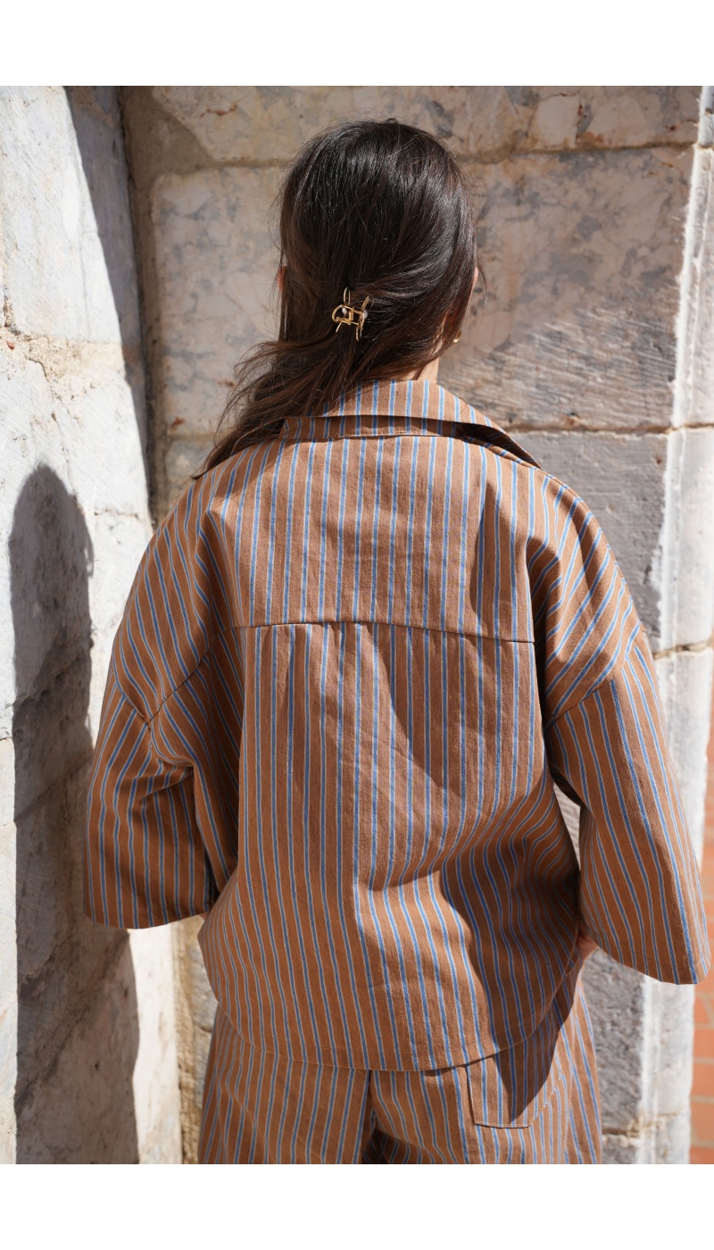 Blouse Rayée Bleue Johanna LARA - Élégance Féminine