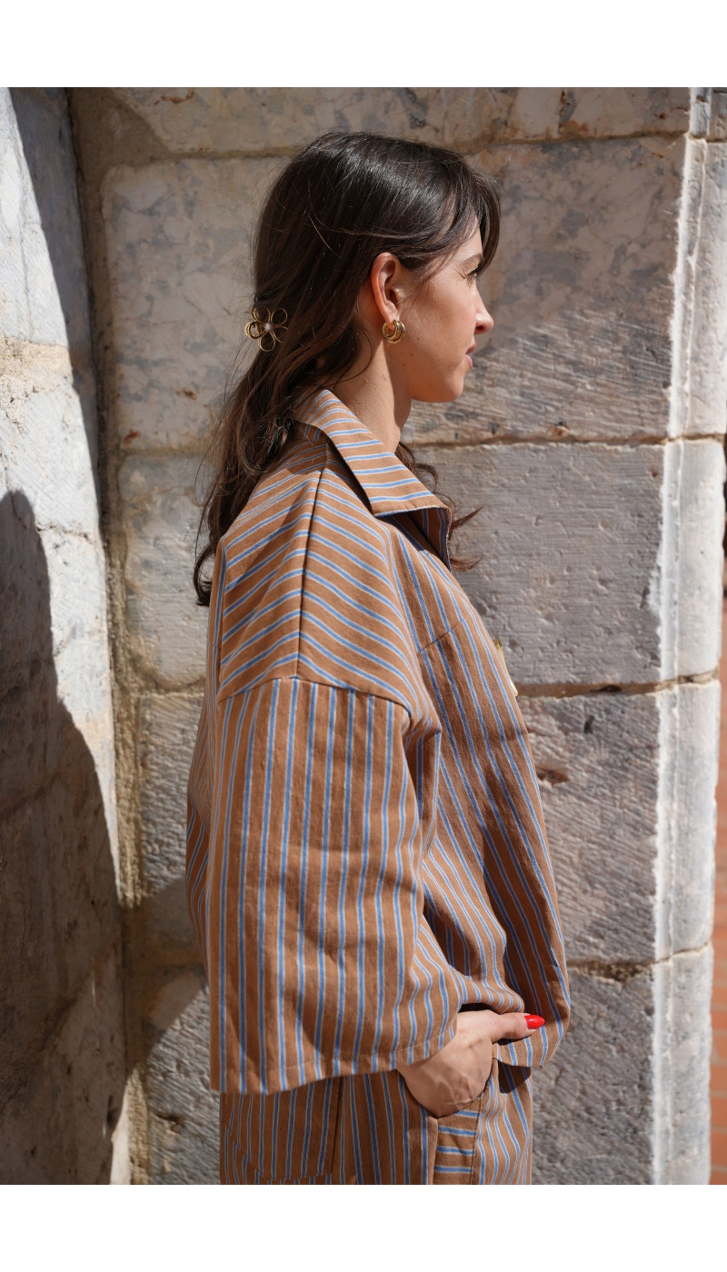 Blouse Rayée Bleue Johanna LARA - Élégance Féminine