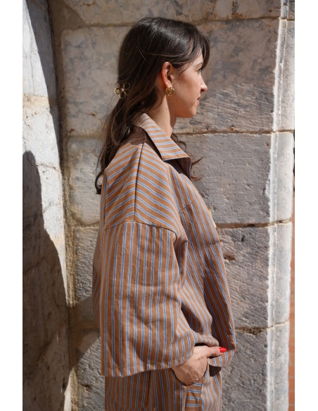 Blouse Rayée Bleue Johanna LARA - Élégance Féminine