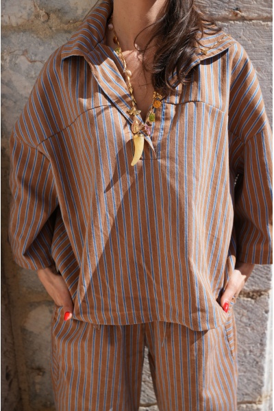 Blouse Rayée Bleue Johanna LARA - Élégance Féminine