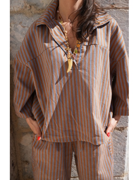 Blouse Rayée Bleue Johanna LARA - Élégance Féminine