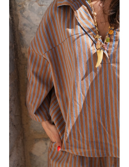 Blouse Rayée Bleue Johanna LARA - Élégance Féminine