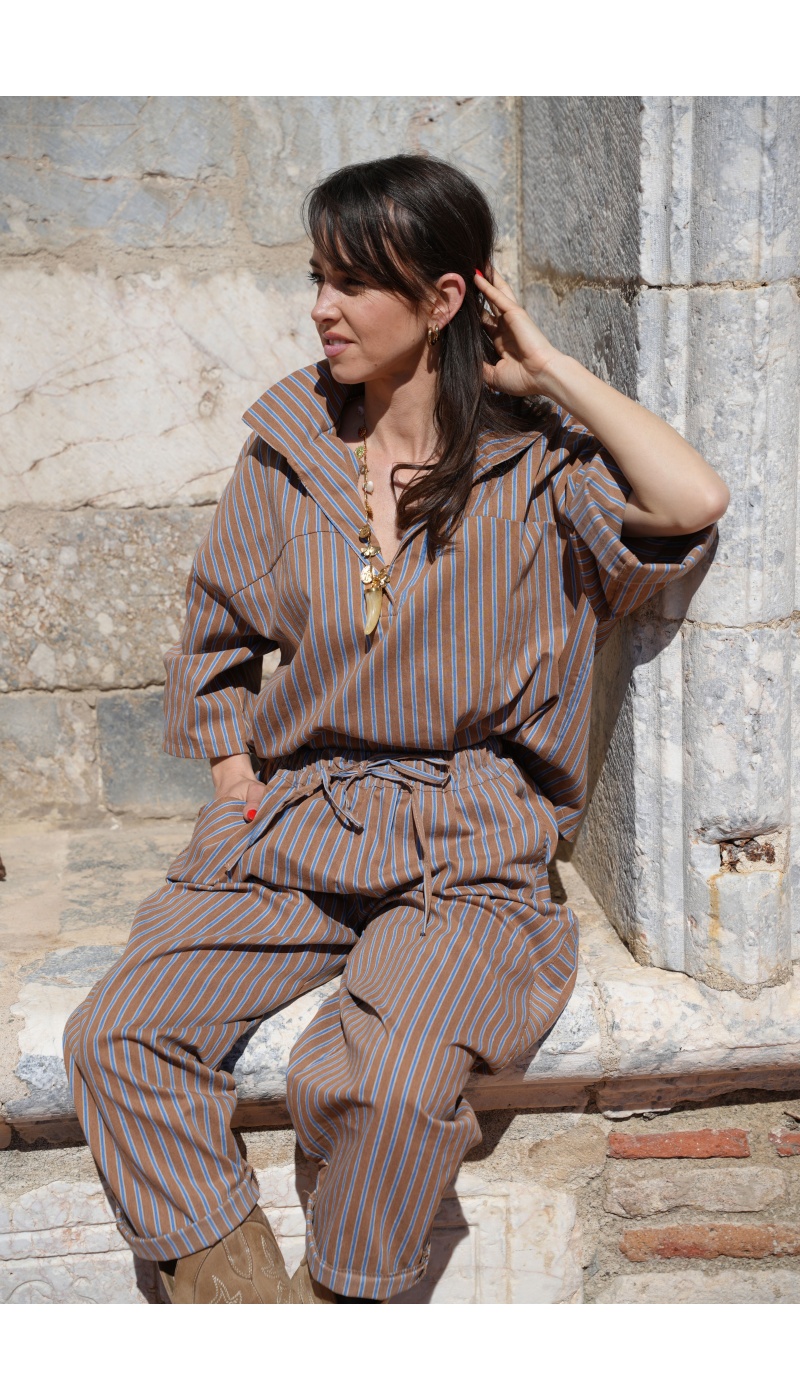 Pantalon Rayé Bleu Johanna EVY - Élégance et Confort