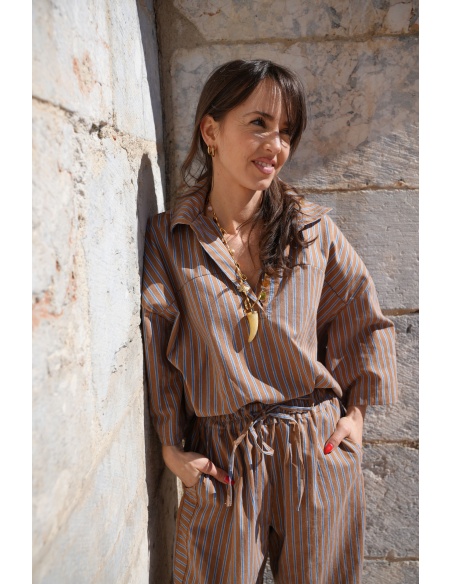 Blouse Rayée Bleue Johanna LARA - Élégance Féminine