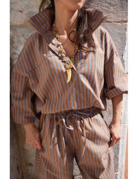 Blouse Rayée Bleue Johanna LARA - Élégance Féminine