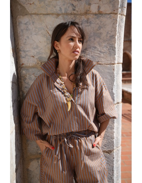 Blouse Rayée Bleue Johanna LARA - Élégance Féminine