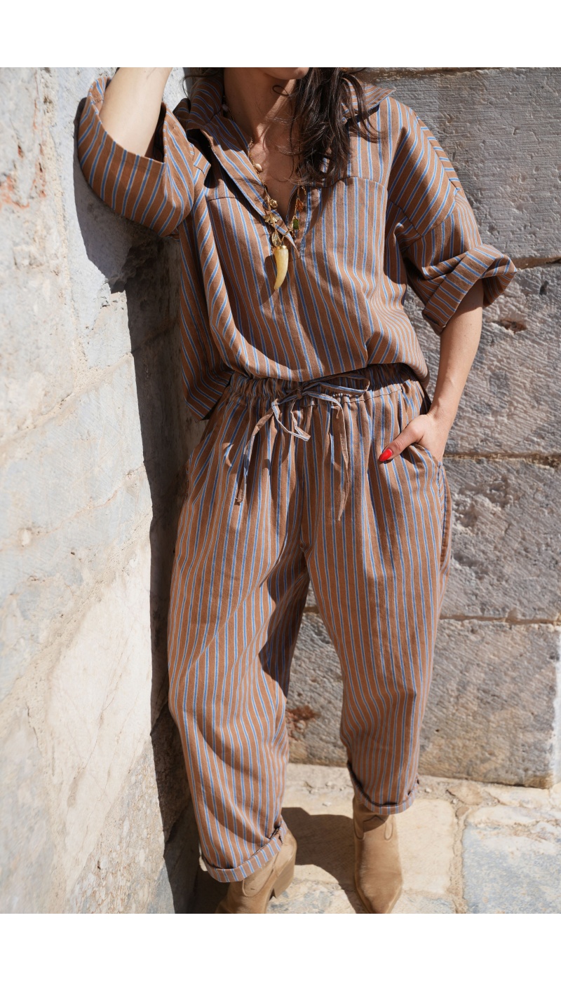 Blouse Rayée Bleue Johanna LARA - Élégance Féminine