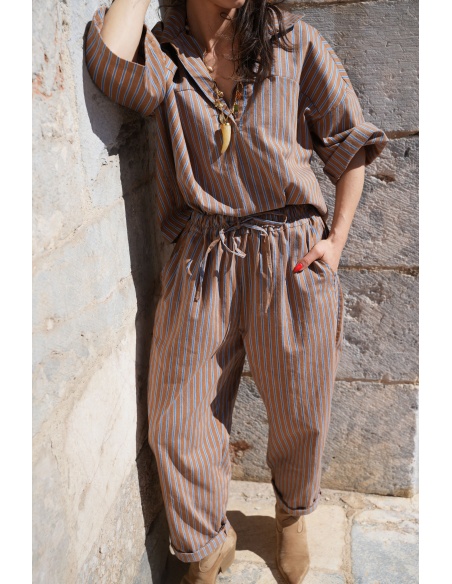 Blouse Rayée Bleue Johanna LARA - Élégance Féminine