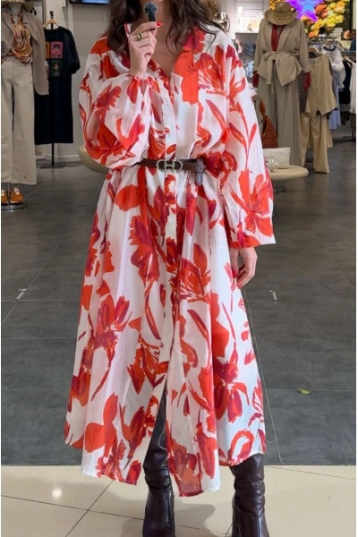 Robe Longue Rouge Fleurs CANNA