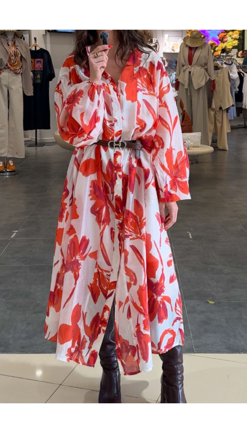 Robe Longue Rouge Fleurs CANNA