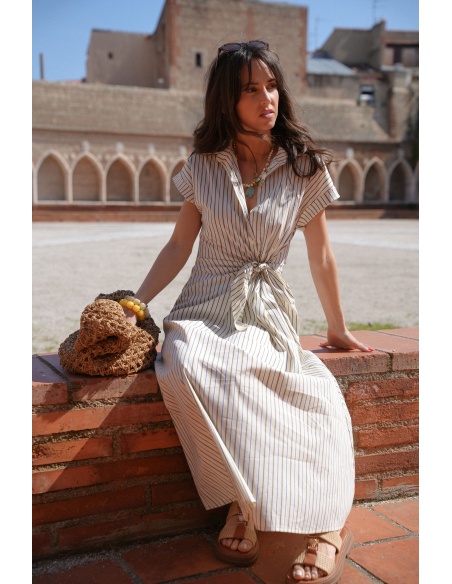 Ecru Striped Dress LIVIA
