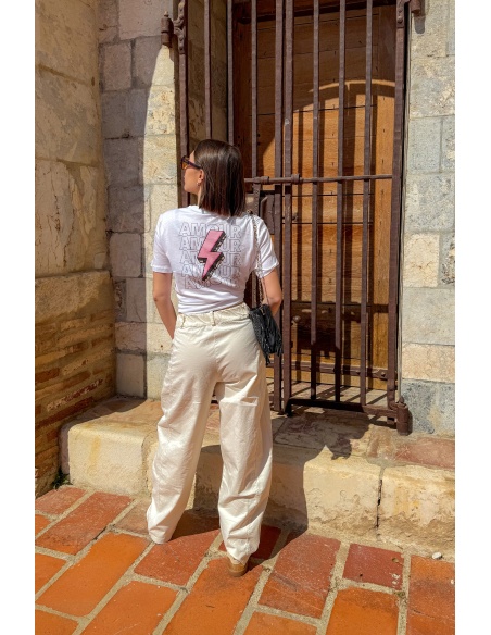 Pantaloni KAROL Ecru con borchie