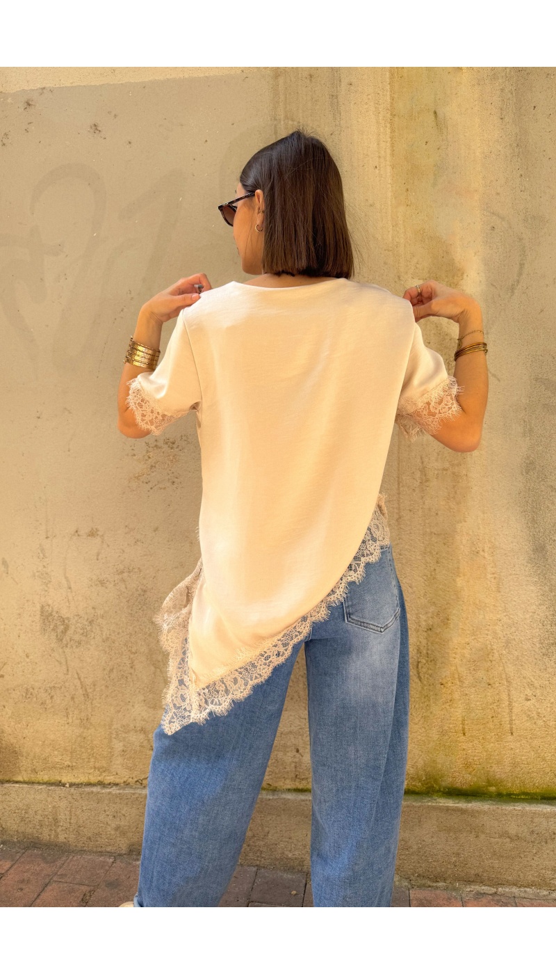 T-shirt Satiné Dentelle Beige DEMY