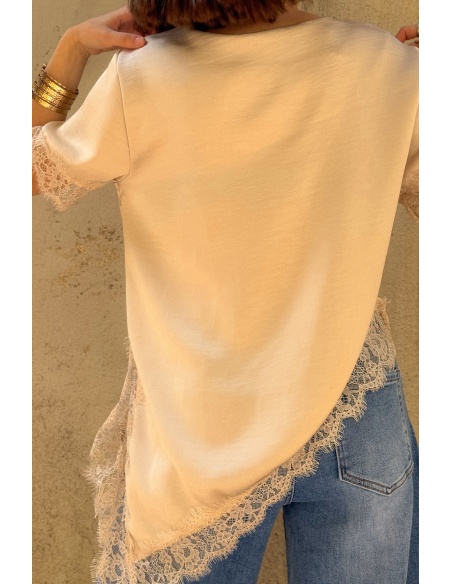 T-shirt Satiné Dentelle Beige DEMY