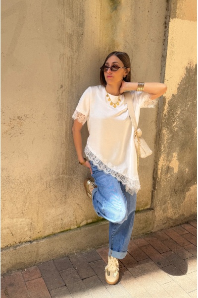 T-shirt Satiné Dentelle Ecru DEMY