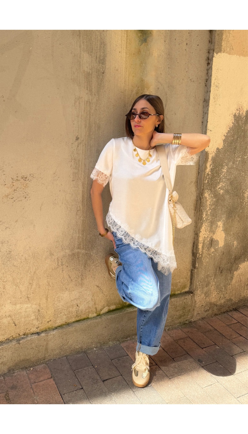 T-shirt Satiné Dentelle Ecru DEMY