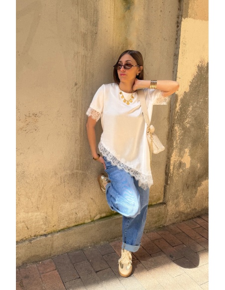 T-shirt Satiné Dentelle Ecru DEMY