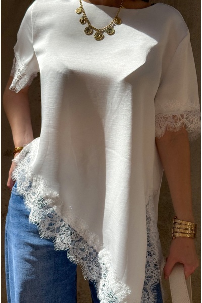 T-shirt Satiné Dentelle Ecru DEMY 2