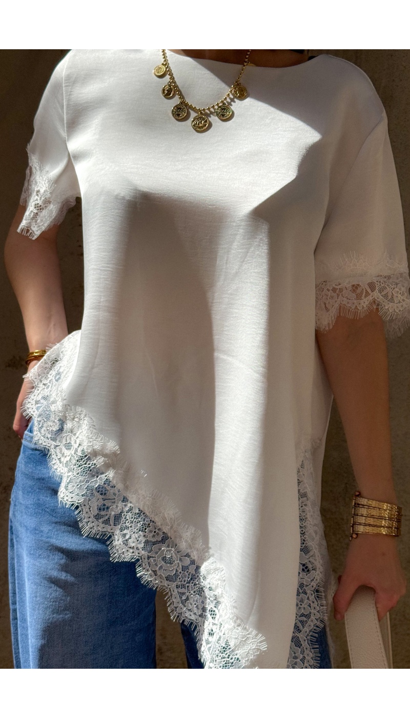 T-shirt Satiné Dentelle Ecru DEMY