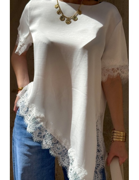 T-shirt Satiné Dentelle Ecru DEMY