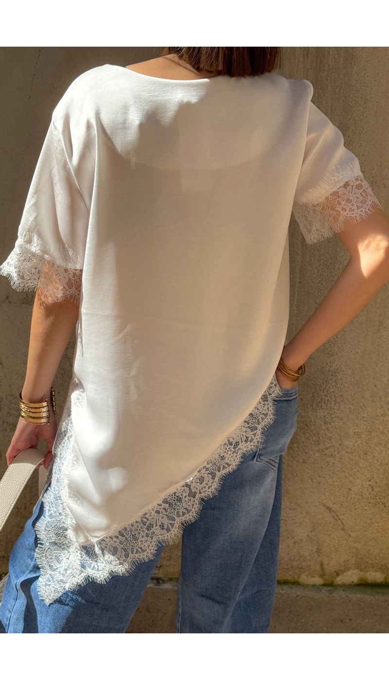 T-shirt Satiné Dentelle Ecru DEMY