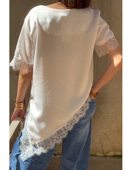 T-shirt Satiné Dentelle Ecru DEMY