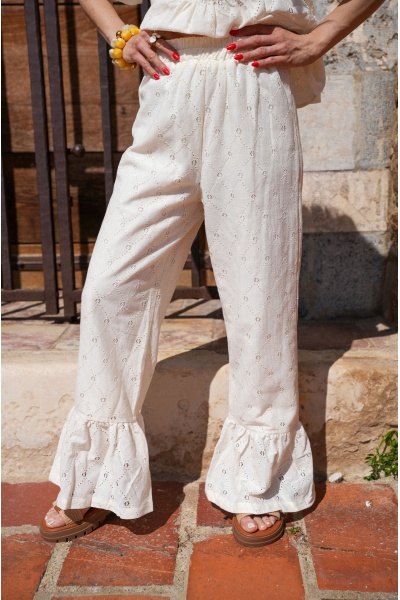 Pantalon Brodé Ecru LOUISE 2