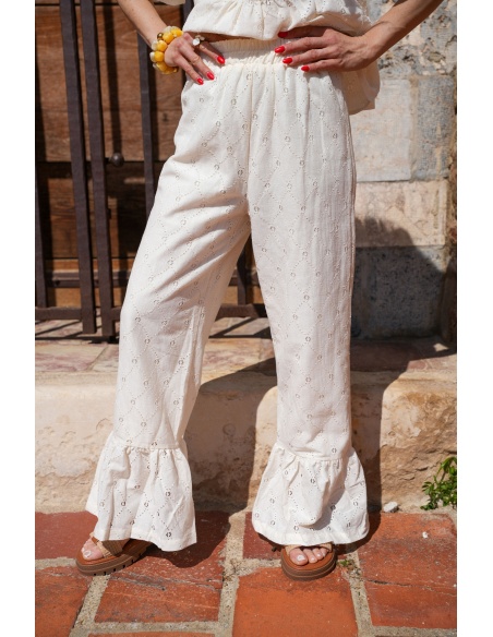 Ecru Embroidered Trousers LOUISE
