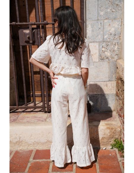 Ecru Embroidered Trousers LOUISE
