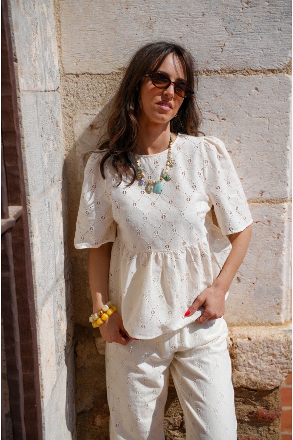 Ecru Embroidered Top LINA