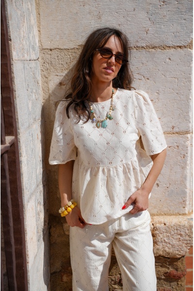 Haut Brodé Ecru LINA