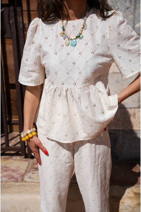 Ecru Embroidered Top LINA 2