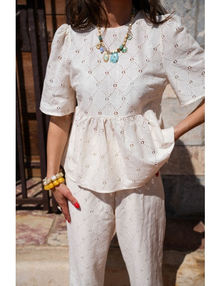 Ecru Embroidered Top LINA