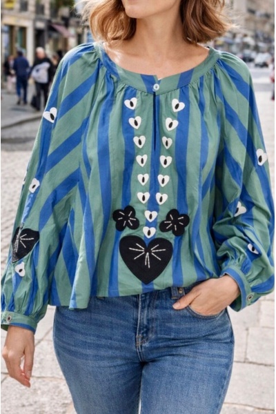 Blouse Rayée Bleue Coeur TANIA