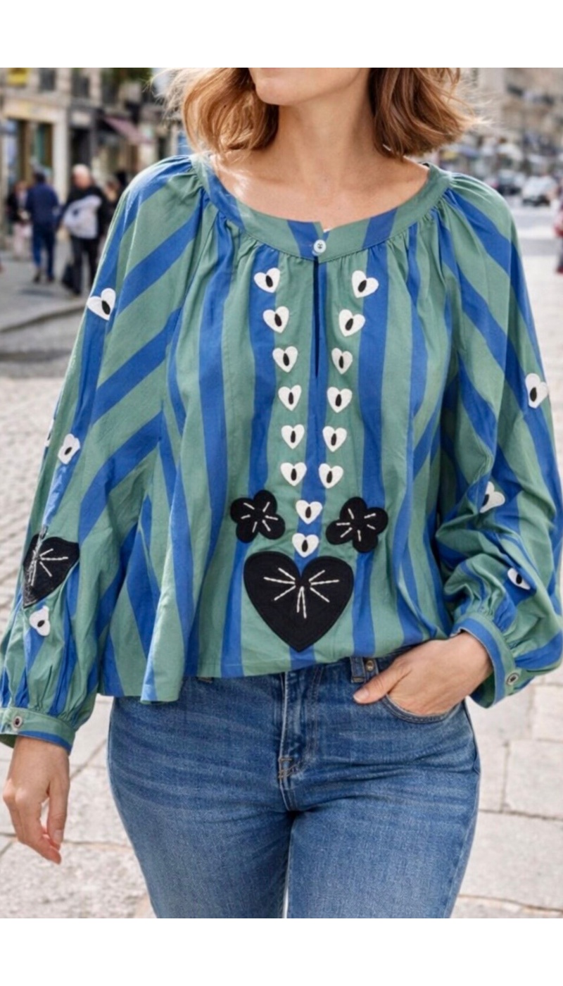 Blouse Rayée Bleue Coeur TANIA