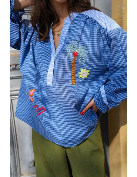 JORDANE Palm Tree Striped Blouse