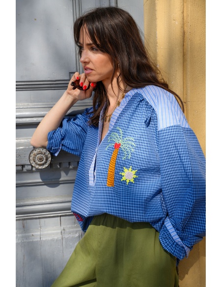 JORDANE Palm Tree Striped Blouse