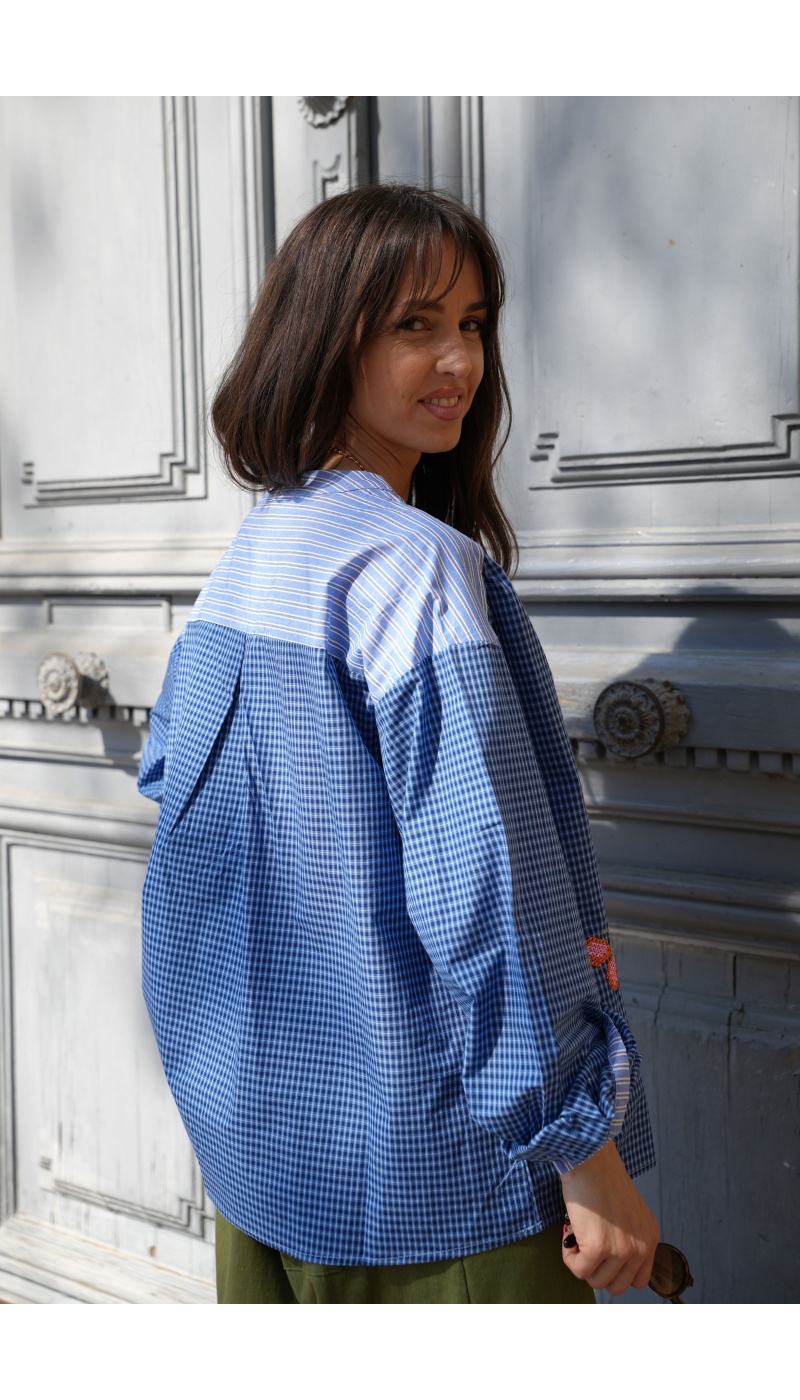 JORDANE Palm Tree Striped Blouse