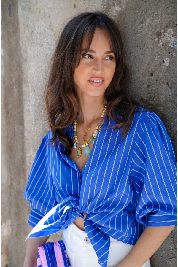 MARINA Blue Striped Blouse 2