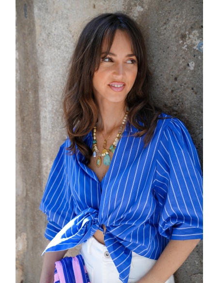 MARINA Blau gestreifte Bluse